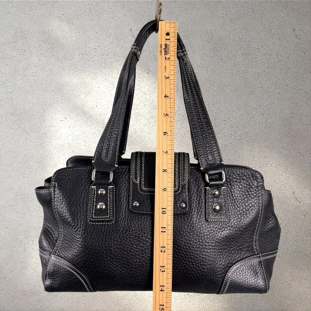 Coach Hampton Black Pebbled Leather Satchel Bag F13961 Turnlock